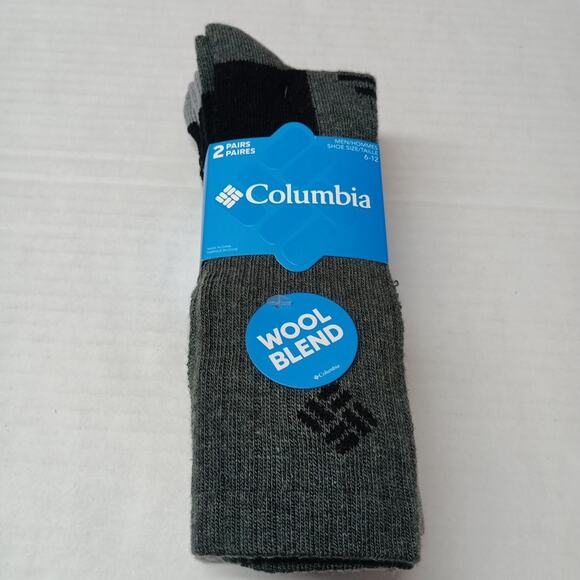 Columbia Men's Wool Blend Crew Socks 2 Pack Gravel Black NWT - Picture 1 of 6